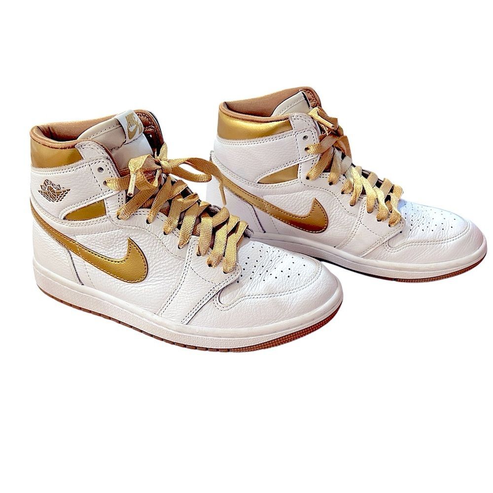 Air Jordan 1 High OG White and Gold High-Top Nike Sneakers Women's Size 7
